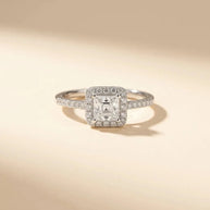 Asscher Cut halo ring with pavé band in S925 sterling silver by Maadin Artistry