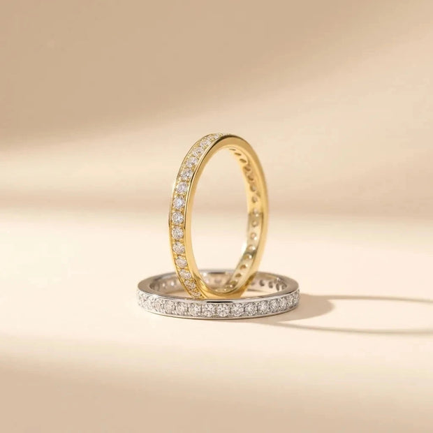 Baby Pave stackable gold and silver pavé thin band rings, S925 sterling silver by Maadin Artistry