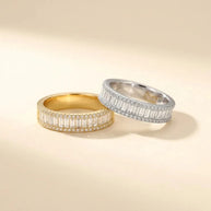 Baguette Slayer pair of gold and silver baguette-stone band rings, S925 sterling silver by Maadin Artistry