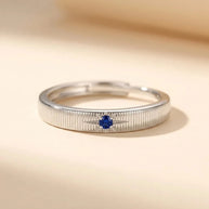 Blue Star ribbed S925 sterling silver band ring with a blue star-set stone by Maadin Artistry
