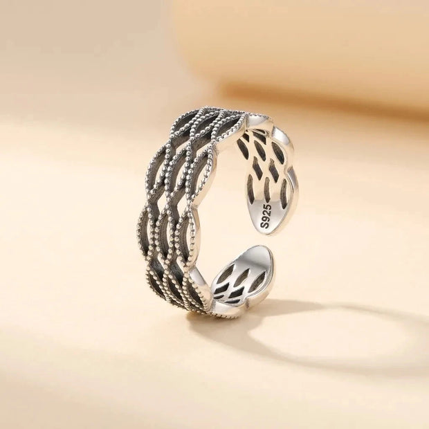 Marquee Band woven multi-strand oxidized open adjustable S925 sterling silver ring by Maadin Artistry