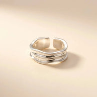 Ridges rippled organic-texture wide open S925 sterling silver band ring by Maadin Artistry