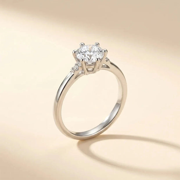 Solitaire Baby six-prong solitaire ring with side stones in S925 sterling silver by Maadin Artistry
