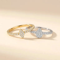 Sparkletts pair of gold and silver pavé rings with bow and teardrop motifs, S925 sterling silver by Maadin Artistry