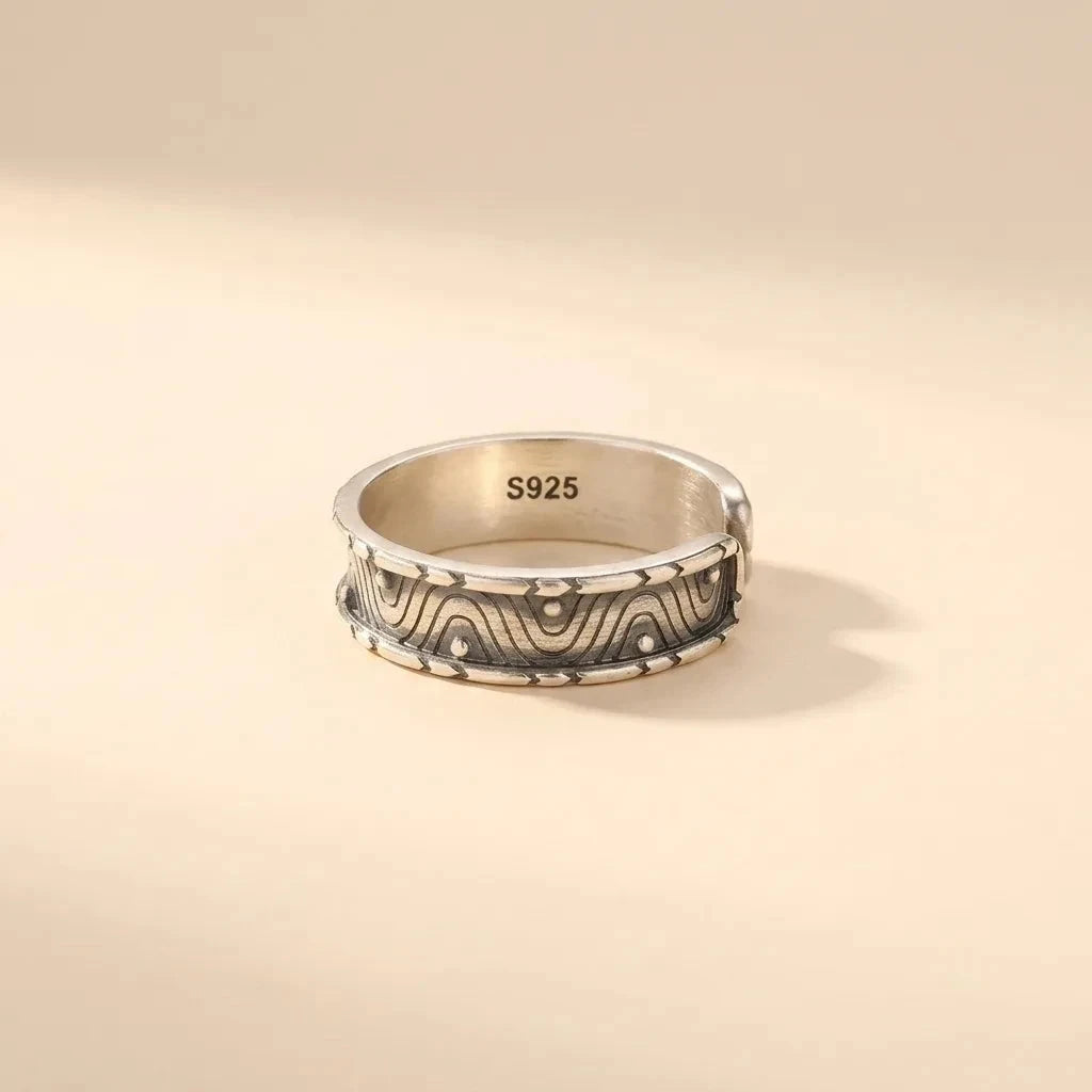 Waves wave-patterned S925 sterling silver band ring with 925 stamp by Maadin Artistry