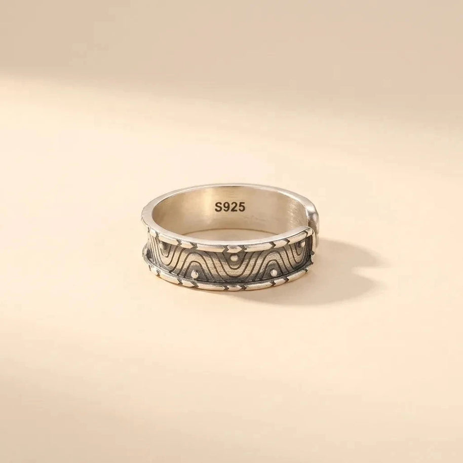 Waves wave-patterned S925 sterling silver band ring with 925 stamp by Maadin Artistry