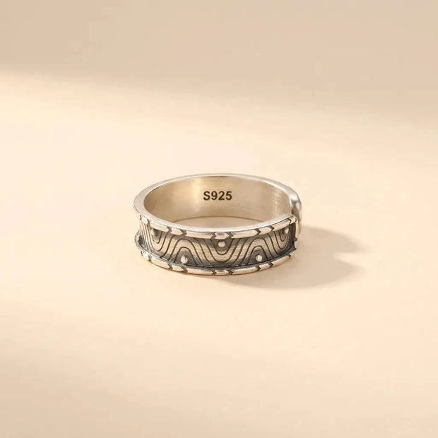 Waves wave-patterned S925 sterling silver band ring with 925 stamp by Maadin Artistry