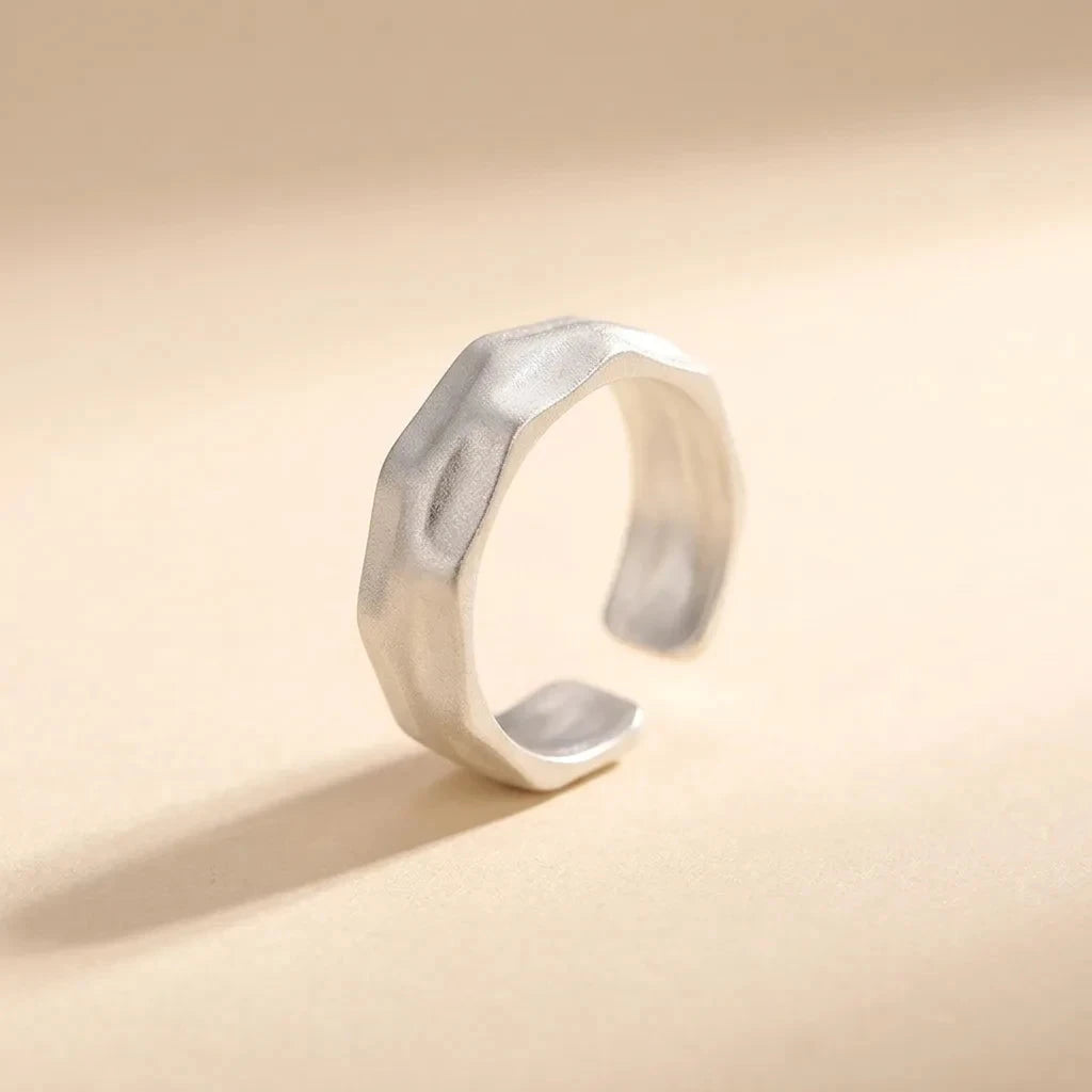 Wiggle wavy open adjustable S925 sterling silver band ring by Maadin Artistry